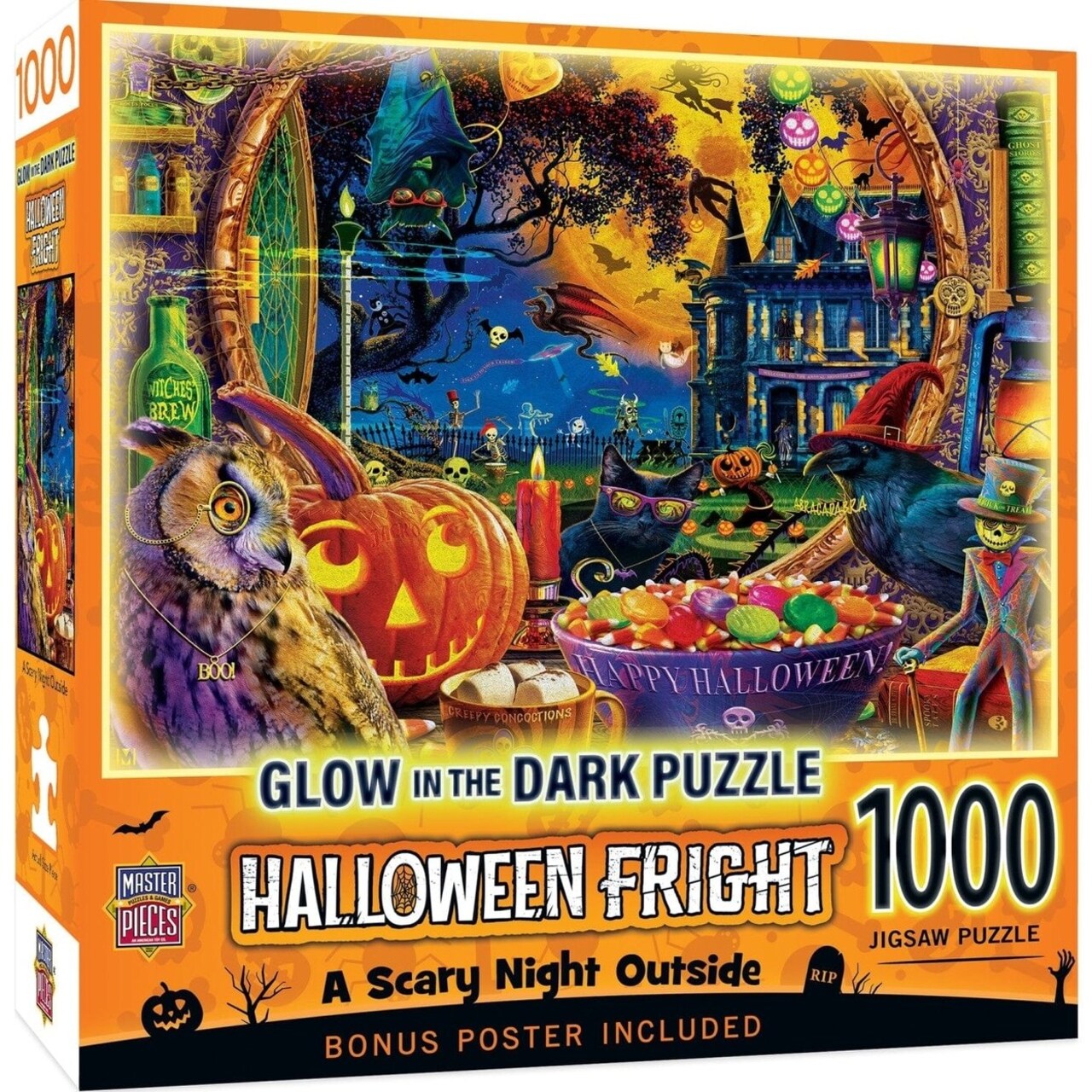 Glow In The Dark Jigsaw Puzzle 1000 Pieces Halloween Night Black Cat Skeleton